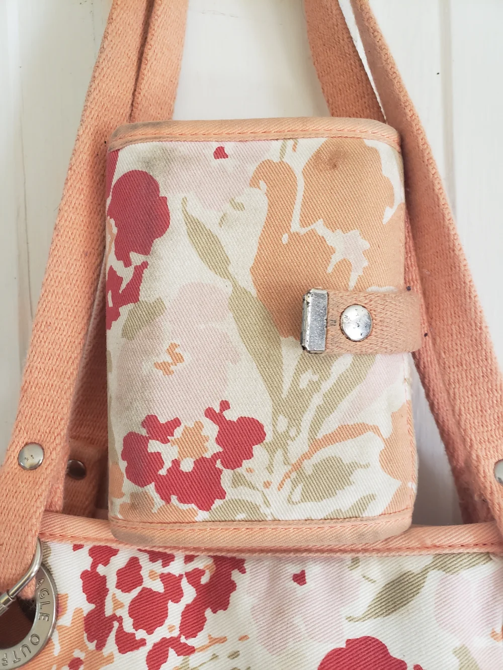 Floral Canvas Tote Bag in Coral and Peach - Picture 6 of 8